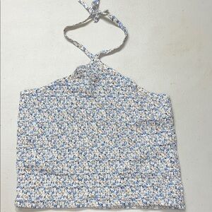 Art Class Blue and Cream Floral Halter Top Sz L